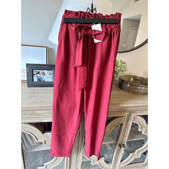 Grace Karin NWT High Waisted Paper-bag Trousers Cabernet - Picture 7 of 8